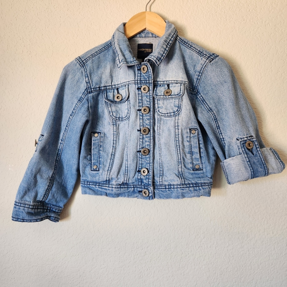 Girl's Highway Jeans Light Wash Jean Jacket Roll Up Sleeves Size S